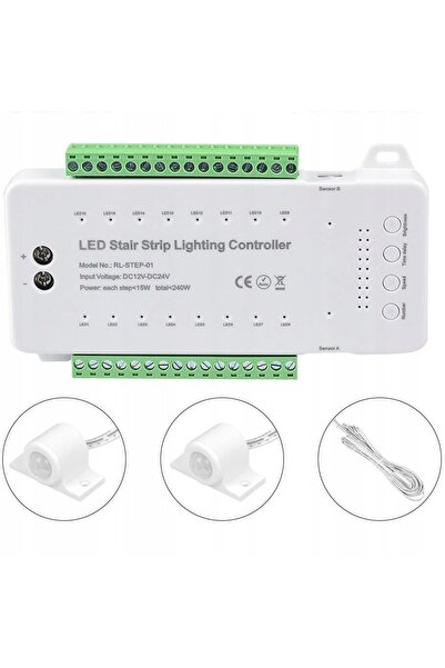 NO BRAND Controler pentru iluminat scări AQUALED 16 canale 240W 2 senzori de ...