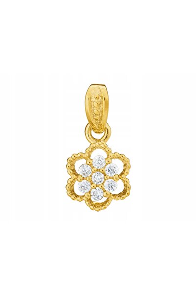 NO BRAND Pandantiv argintiu placat cu aur, în formă de floare, cu zirconii – ...