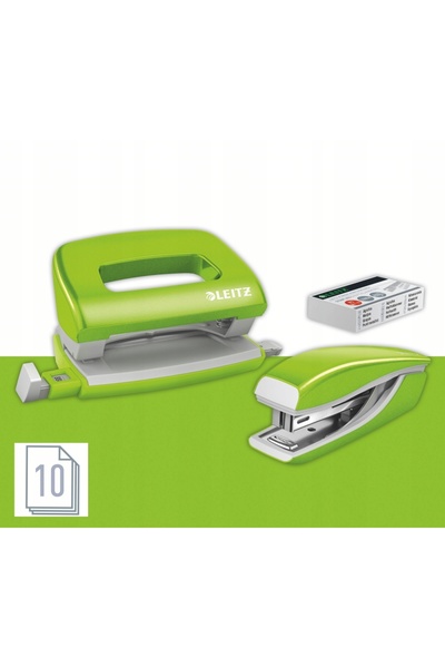 Leitz Set capsator și perforator Mini NeXXt Wow, metalic, verde