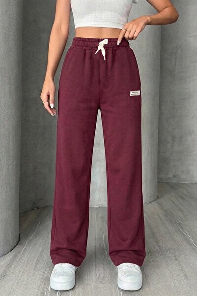 Mood Lab Wide Leg Sweatpants with Elastic Waistband, Contrast Lacing Detail, ...