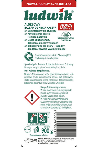 LUDWİK Detergent de vase Loțiune cu Aloe Vera 900g x 6 bucăți