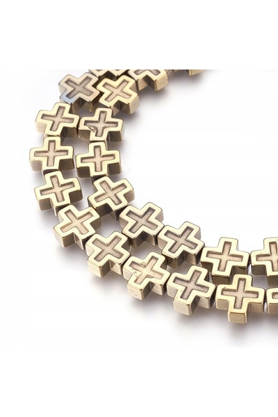 NO BRAND Pandantiv cruce din hematit placat cu aur, DIY, 10x10x4mm, pentru șn...
