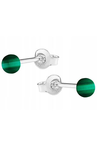 NO BRAND Cercei argintii cu pietre, mici, tip inel, pentru femei, 4mm, malachit