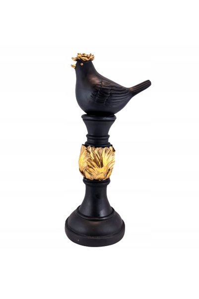 NO BRAND Figurină pasăre pe coloană negru-auriu