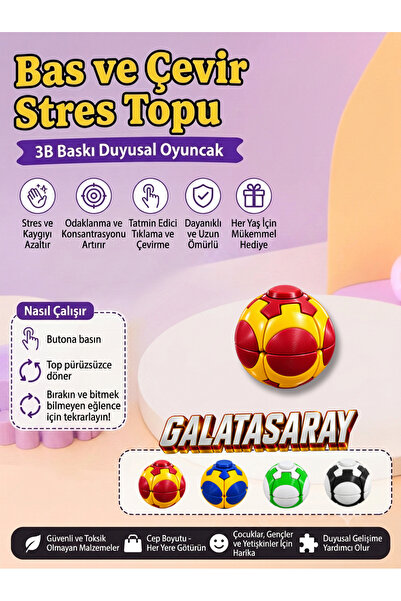 Galatasaray Sarı Kırmızı Bas Ve Çevir Stres Topu - Spinner Ball