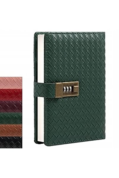 COBI Agendă din piele B6 cu lacăt cu parolă, verde, cadou.