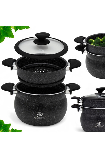 NO BRAND Oală pentru gătit la aburi PAROWAR 20cm 3 piese 4,7L Marmurek
