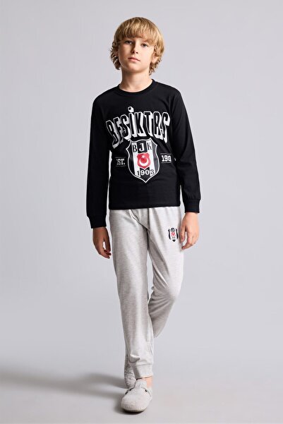 DeFacto Beşiktaş Printed Crew Neck Long Sleeve 2-Piece Pajama Set for Boys I2...