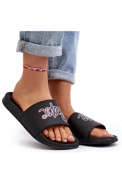 Lee Cooper Șlapi de damă negri și roz, mărimea 37
