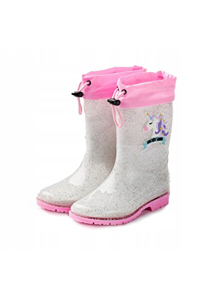 NO BRAND Cizme de ploaie pentru copii, pentru fete, roz, UNICORN GLITTER Capt...