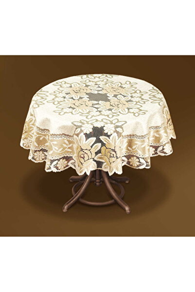 NO BRAND Față de masă rotundă jacard crem/aurie 160cm brodată