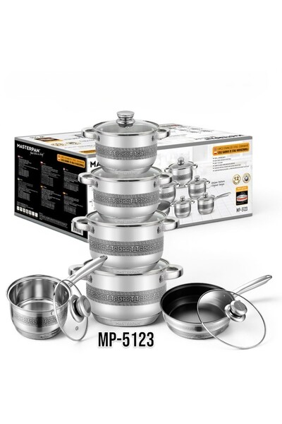Masterpan Set de 12 piese de vase de gătit din oțel inoxidabil eșantion de in...