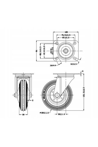 NO BRAND Set de roți pivotante tip caster 125mm 100kg - 4 bucăți