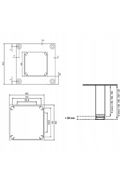 NO BRAND 4 x picior de mobilier reglabil, înălțime 100 mm, din oțel inoxidabil