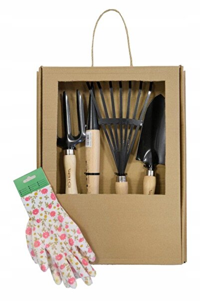 Esschert Design Șorț de grădină + set de unelte: Lopățică, Sapa, Greblă