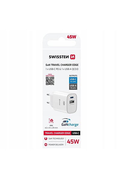 NO BRAND Încărcător rapid de perete GaN 1x USB-C 45 W PD + 1x USB-A 18W QC SW...