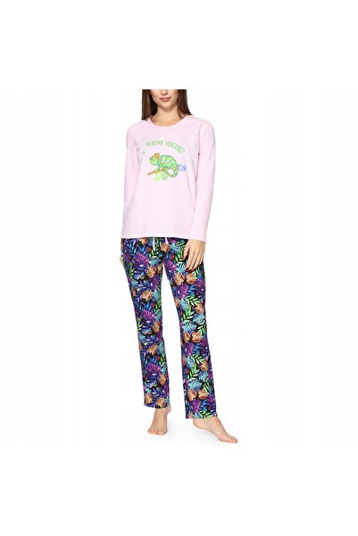 NO BRAND Pijamale de damă din bumbac, cu mânecă lungă, MS-417 Roz S
