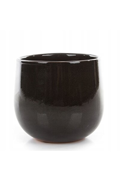 EDELMAN Ghiveci ceramic negru lucios PABLO 18/16 cu capac sferic negru