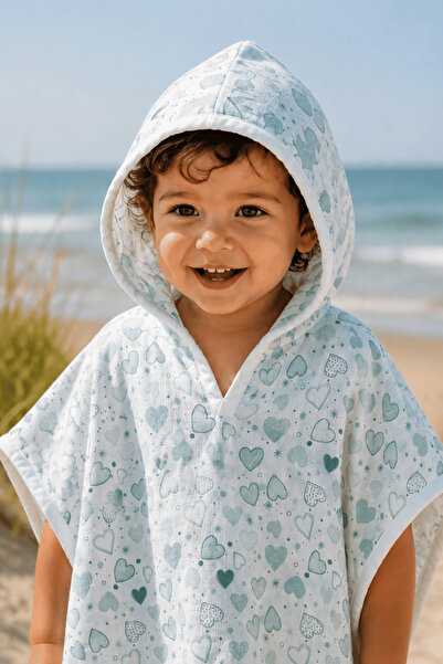 Menderes Home La Notte Elovia 100% Cotton Muslin Baby & Kids Poncho Towel (0-...