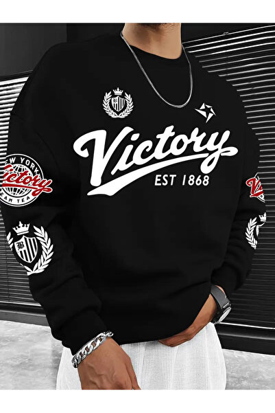 ZAVIXO Victory Printed Oversize Sweatshirt with Sleeve Print Detail, Crew Nec...