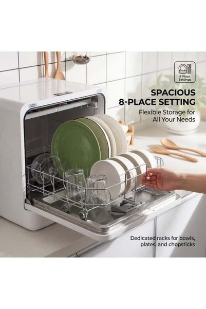 ET-LIFE Countertop Dishwasher, Installation-Free Automatic Dishwasher, 4 Programs, High Temp Disinfection and Hot Air Drying for 8 People