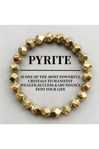 Choice Light Yellow Gold Color Natural Pyrite Faceted Bead Bracelet, Wealth &...