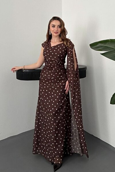 Elbee Fashion Woman Καφέ ΦΟΡΕΜΑ ΜΕ ΛΕΠΤΟΜΕΡΕΙΕΣ ΣΤΑ ΜΑΝΙΚΙΑ