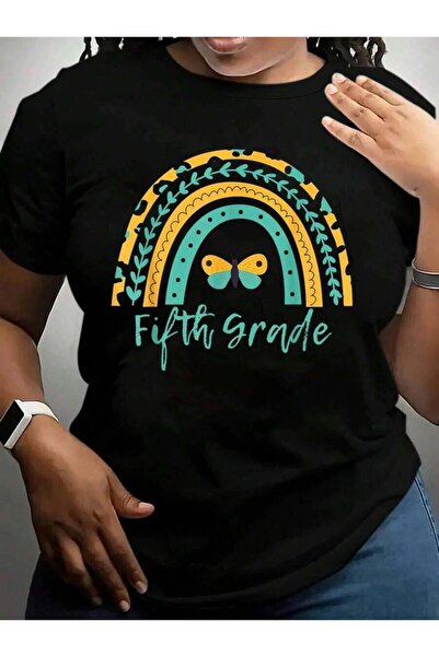 23ERVA تي شيرت بطبعة جرافيكية باللون الأسود من Fifth Grade Rainbow Leopard Pr...