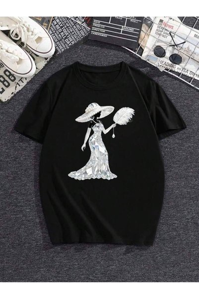 kai22 Women's Luxury-Style Printed T-Shirt - Pearl Diamond Pattern, Soft Breathable Fabric, Casual Round Neck Short-Sleeve Top, Suitable For Spring Summer, Everyday Wear, Date Nights, And Vacations