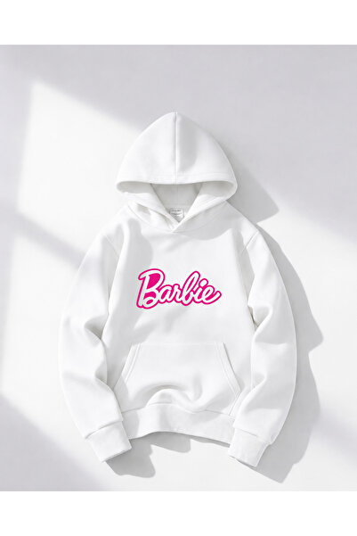 haha Oversize Hooded Barbie Printed Sweatshirt for Girls