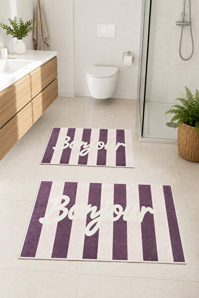 DEKOMOD Decorative Digital Printed Set of 2 Bath Mat Non-Slip Base Toilet Set