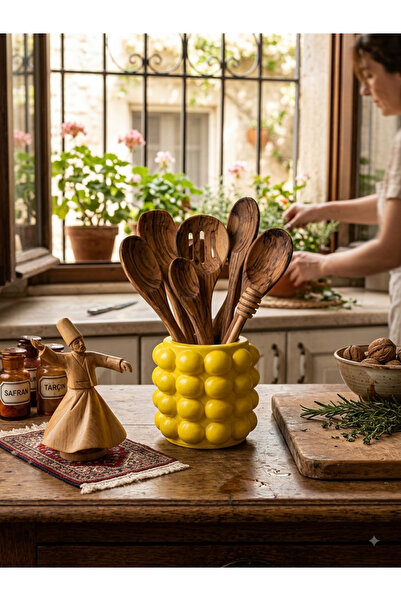Be Candlous Bubble Countertop Concrete Vertical Spoon Holder Organizer Yellow...