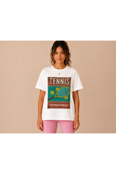 VODEXA Unisex Oversize Tennis Printed T-Shirt 100% Cotton Tennis Themed Comfo...