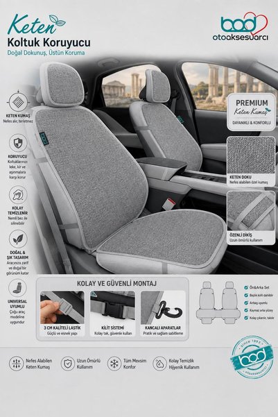 Bod Linen Anti-Sweat Car Seat Cushion Set Seat Protection Cover Bodrum Series Linen Front and Back Set