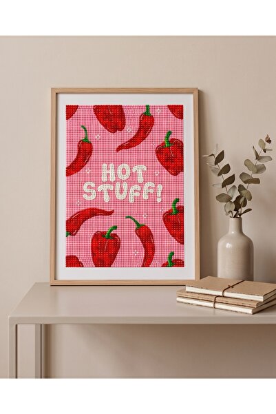 MAHREVA Hot stuff pink red Pepper Pearlstone Tuval Sanat Kiti 15x20 cm | Yarı...