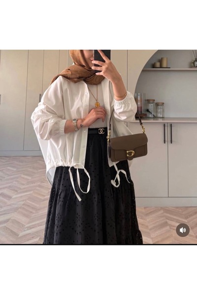 Bahar Altundemir Kadın Beli Büzgülü Oversize Düğmeli Crop Gömlek