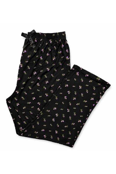 Generic Brand Women's Black Purple Floral Long Pajama Bottoms – Soft Premium ...