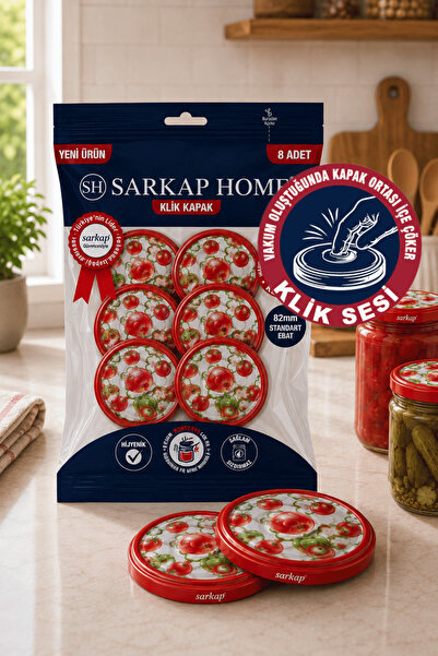 Sarkap Hijyenik Paketli 8'li 82 mm Klik Kavanoz Kapak - Domates Biber