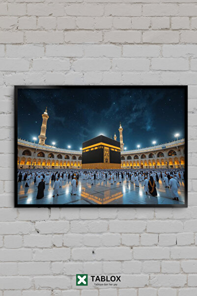 TABLOX Kaaba Mecca Masjid al-Haram Hajj Umrah Islam Noapte Stele Cadru Vedere...