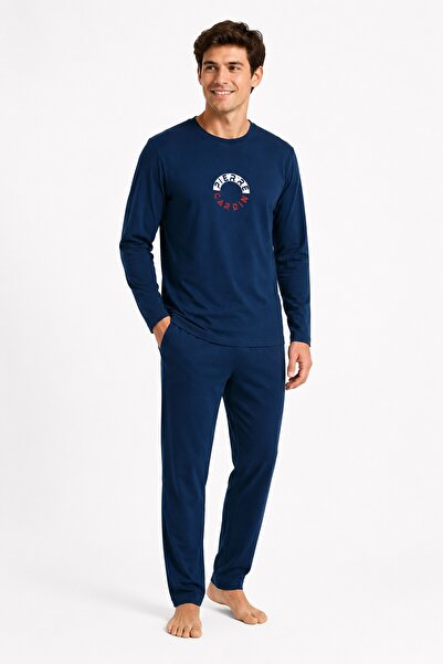 Pierre Cardin Men's Pajama Set, Crew Neck, Cotton, Ring Logo Patterned