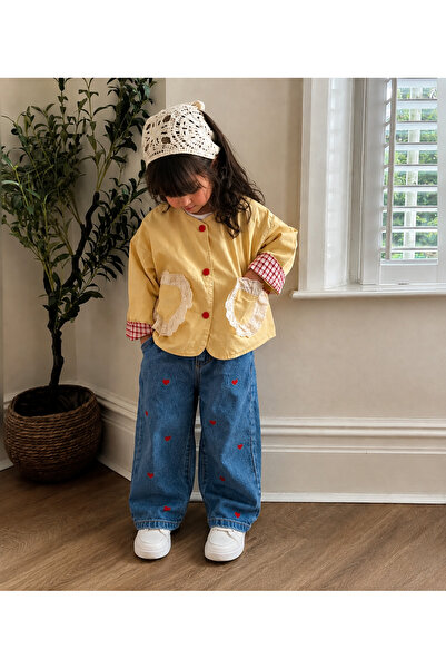 MONO Kız Çocuk Kalp Nakışlı Denim Pantolon