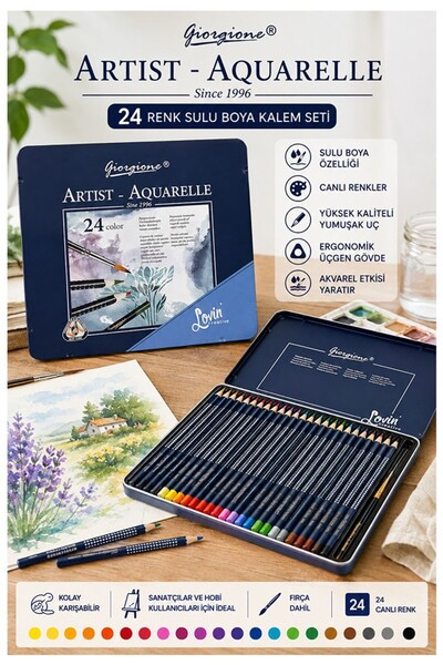Artmaster Aquarel Suluboya Kalemi 24 Renk 1 Paket Giorgione Teneke Kutu Sulu ...