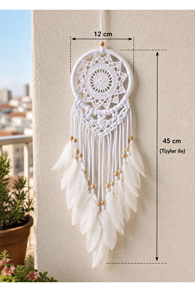 HER ŞEY NOTA www.herseynota.com Beyaz Makrome Düş Kapanı 12 cm Kasnak 45 cm T...