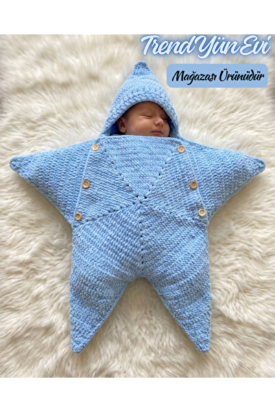 TrendYünEvi El Örgüsü Kadife Yıldız Bebek Tulumu (0-6 Ay)