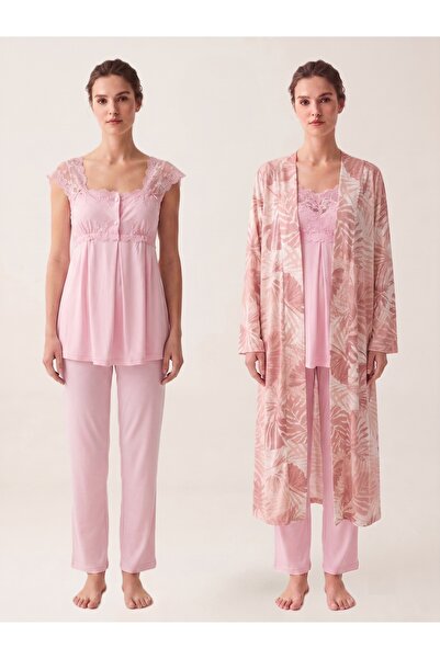 by İGP Patterned Robe and Maternity Nursing Pajama Set with Nursing Features ...