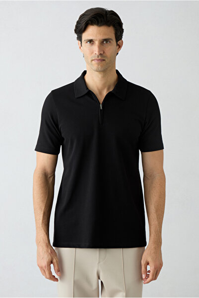 Kiğılı Regular Fit 100% Cotton Zippered Polo Collar T-Shirt