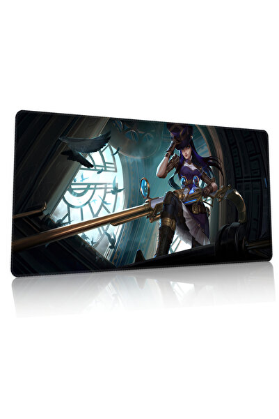 Duvarda League of Legends Caitlyn Gaming Oyuncu 90x40 cm Mousepad Dikişli Kay...