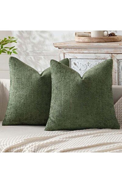 Generic Green Chenille Cushion Cover Throw Pillow Covers 45 x 45 CM Pack of 2...
