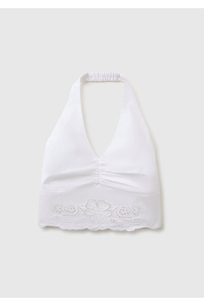 United Colors of Benetton Girl's White Halter Neck Tank Top with Back Band De...