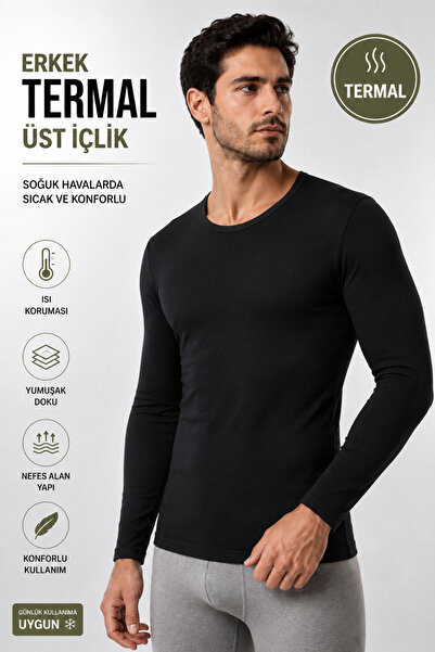 Alıç Men's Thermal Top Underwear Long Sleeve Crew Neck Flexible Soft Textured...